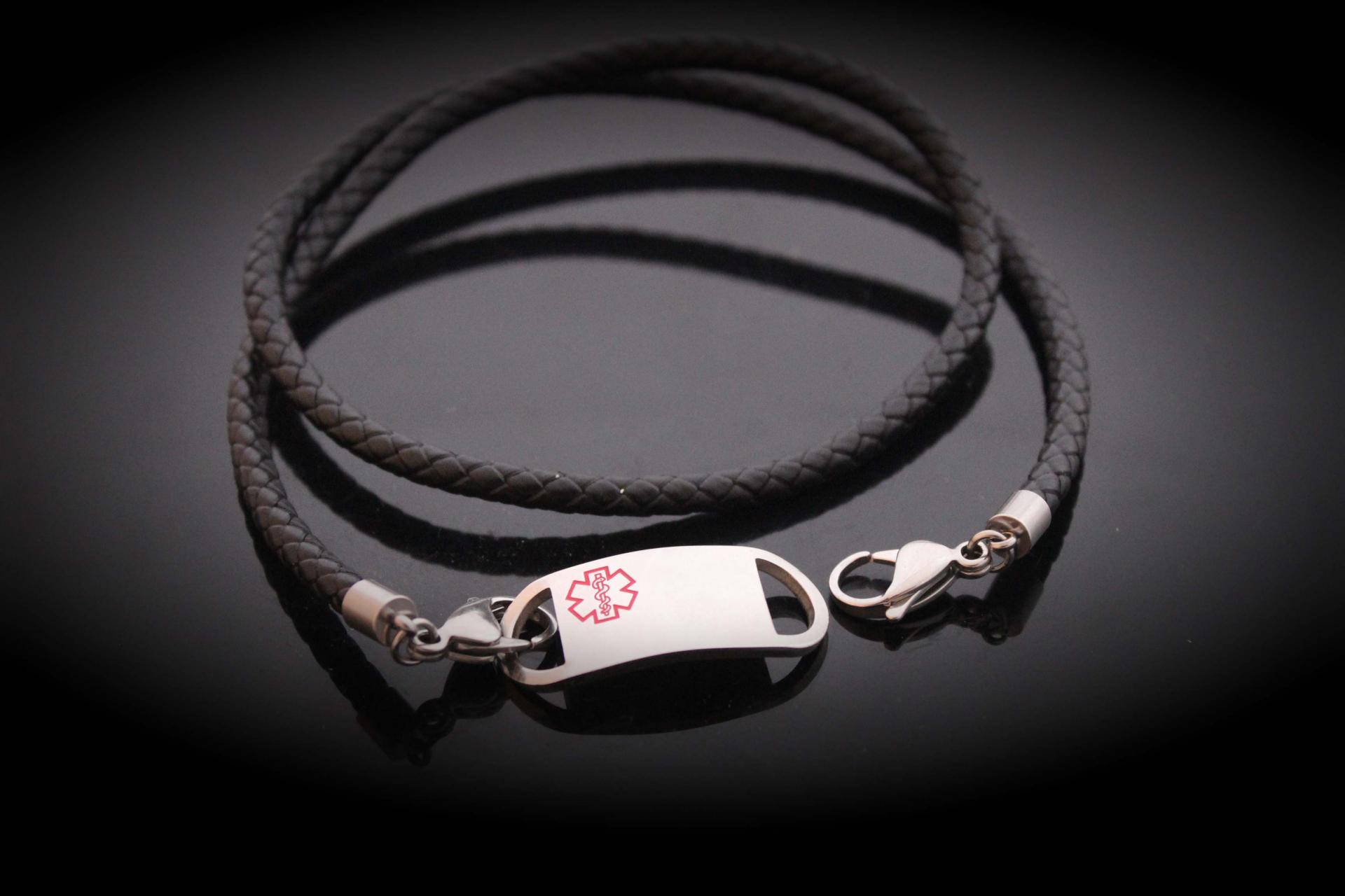 Medical Alert ID Tag Wrap Around Leather Bracelet