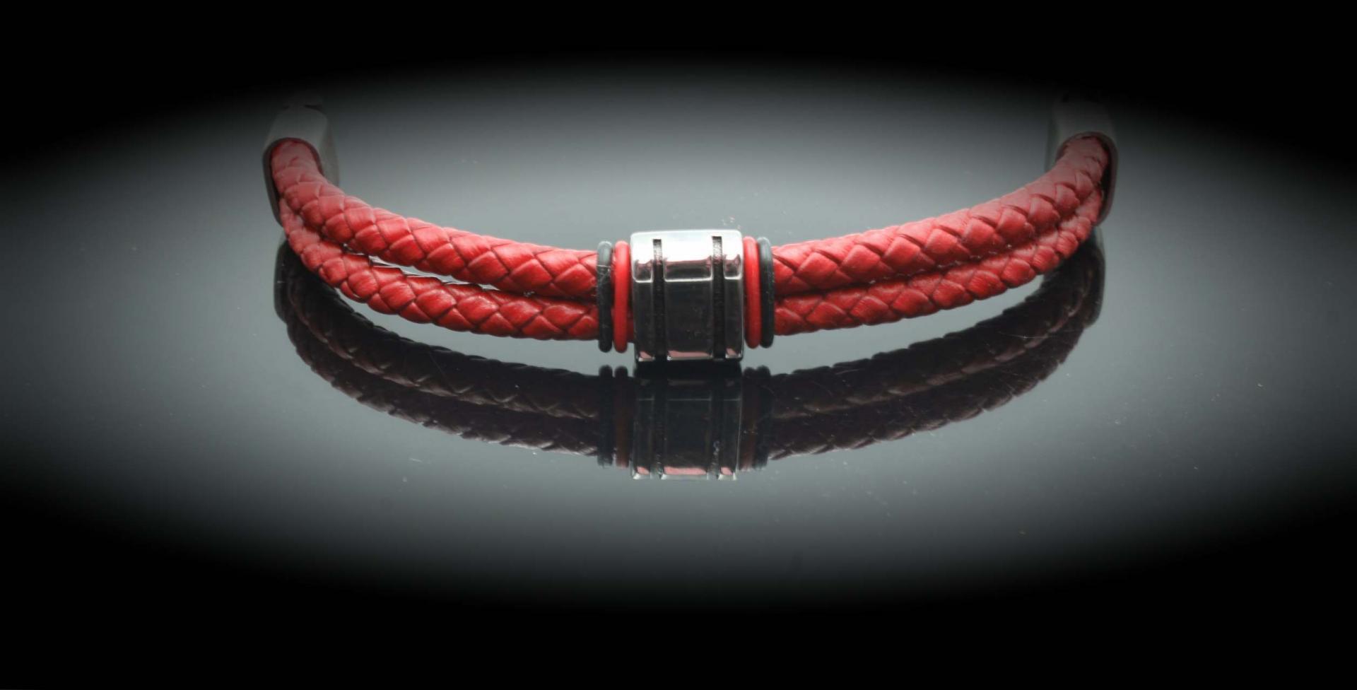 Red multi Layer Leather & Steel Bracelet - Customisable