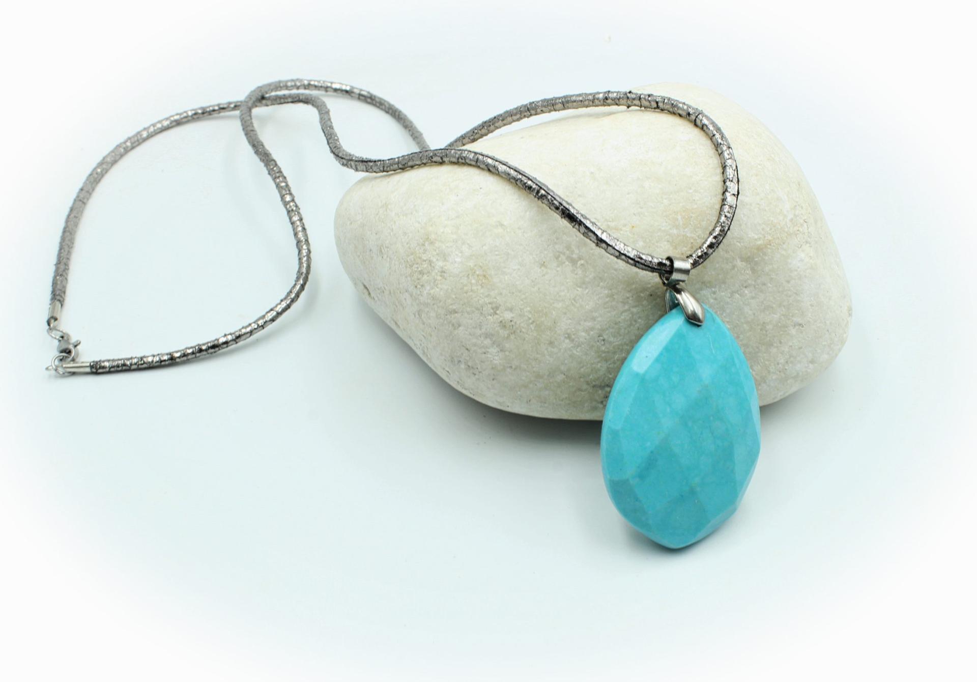 Turquoise Blue Stone Statement Pendant