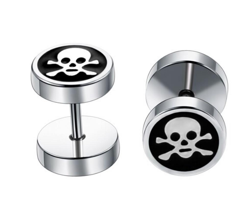 Fake Ear Plug Skull in Stainless Steel