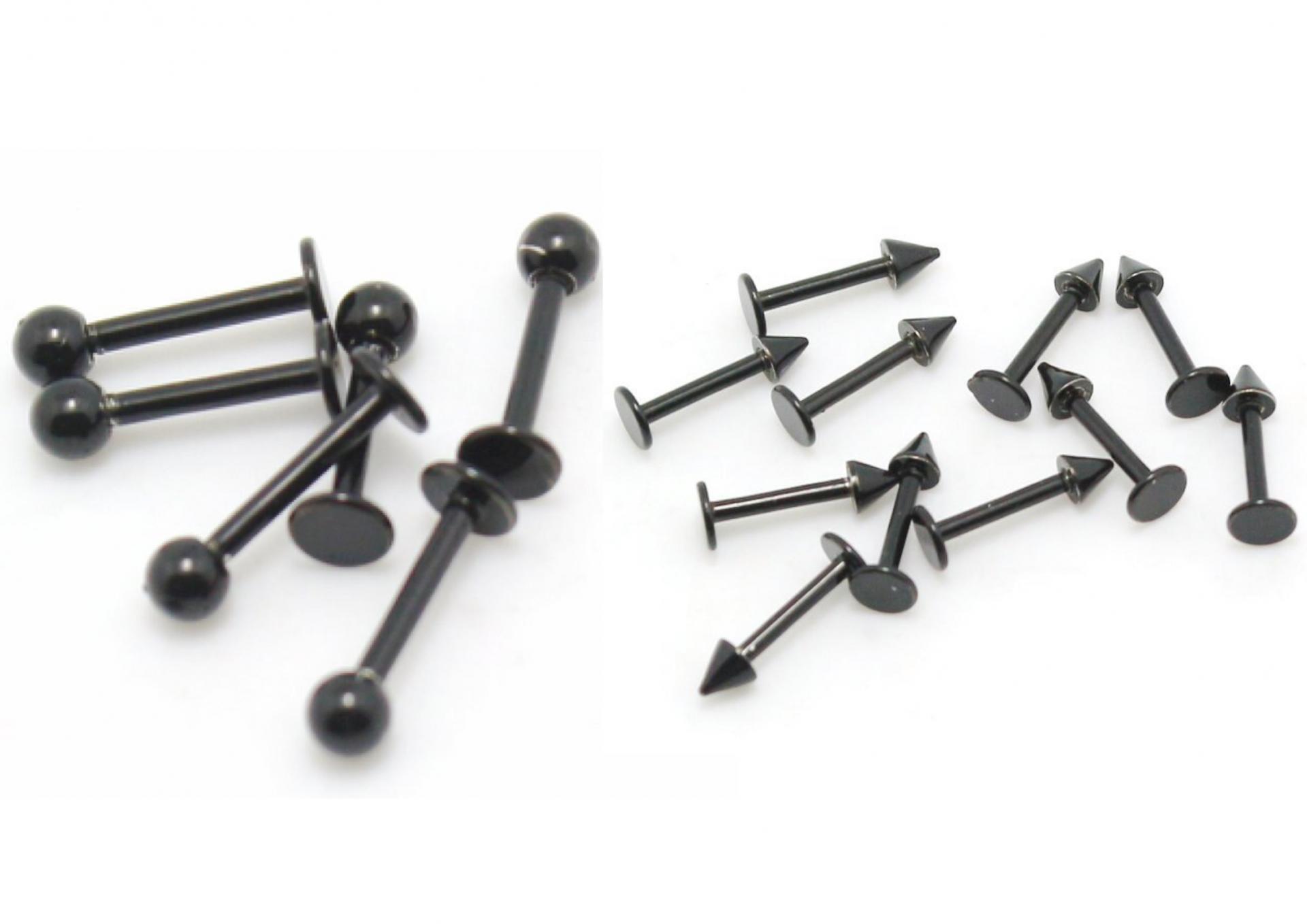 Labrets - Black And Silver Spikes and Ball
