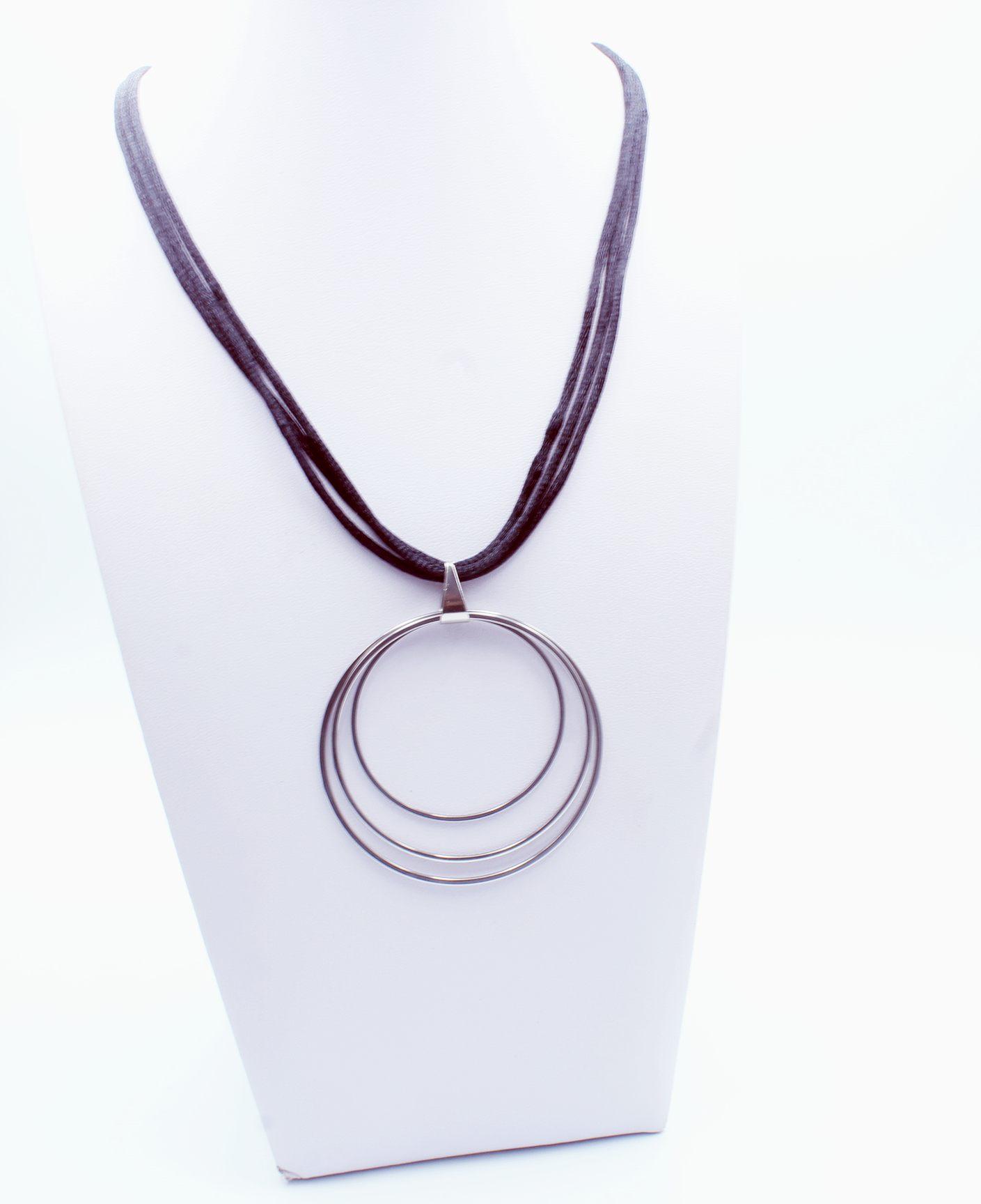 Multi Circle Strand Statement Necklace in Stainless Steel 