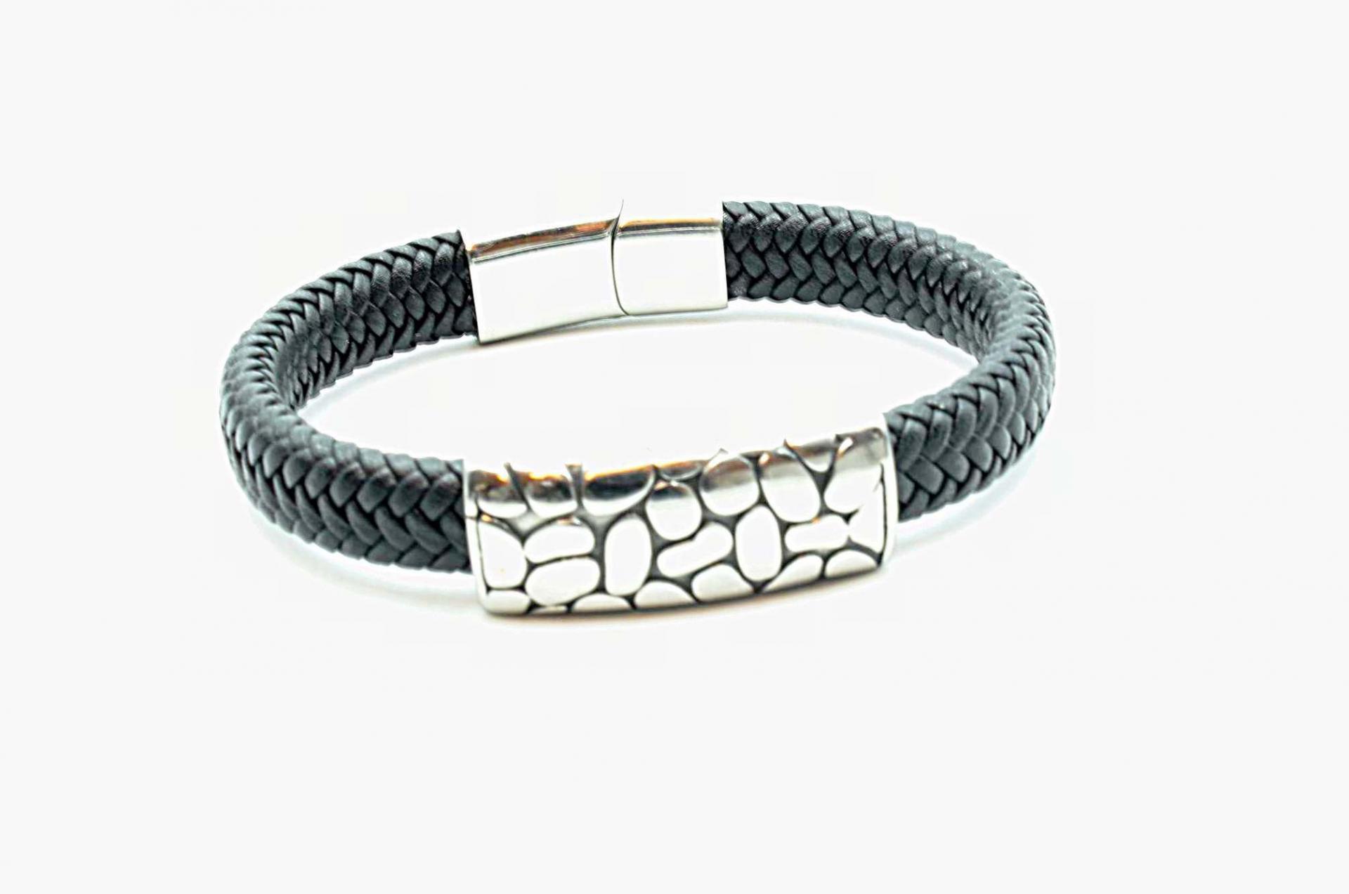 Wide Braid Leather Bracelet with Crocodile Effect Design