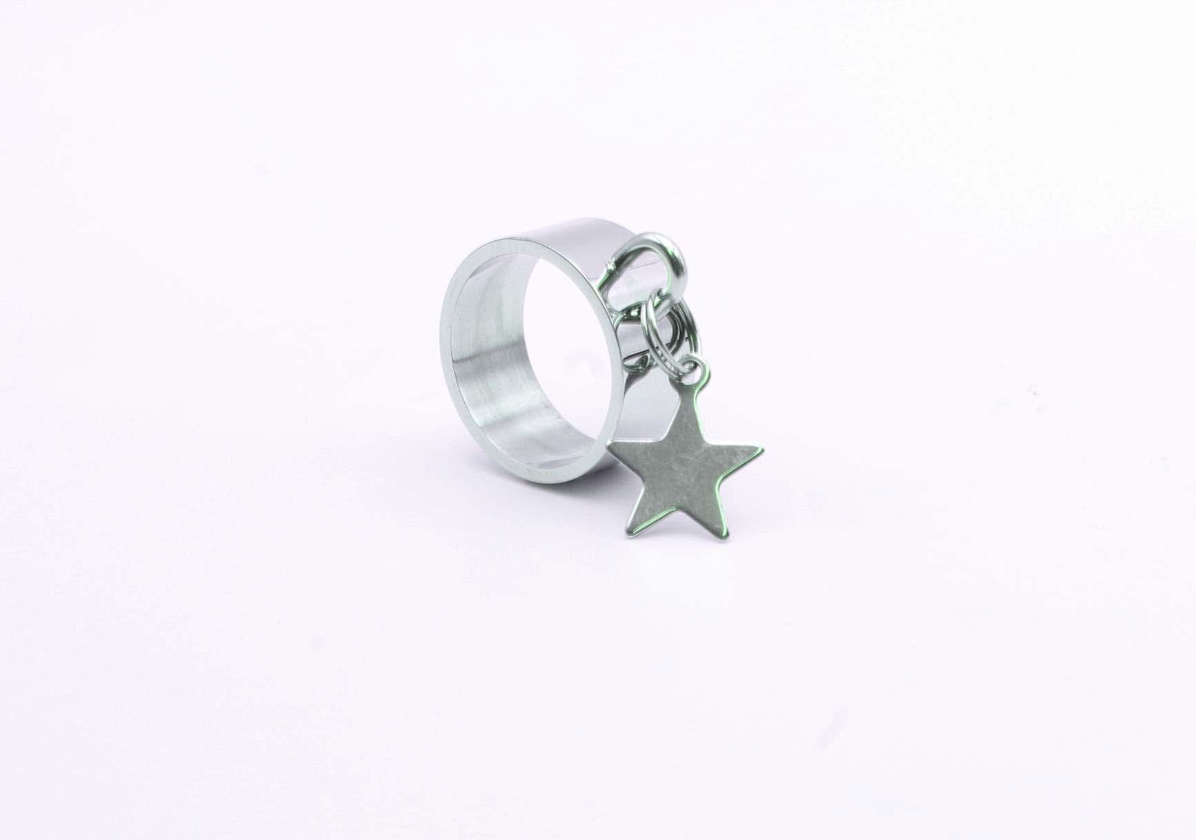 Stainless Steel Ring With Star Dangle Charm