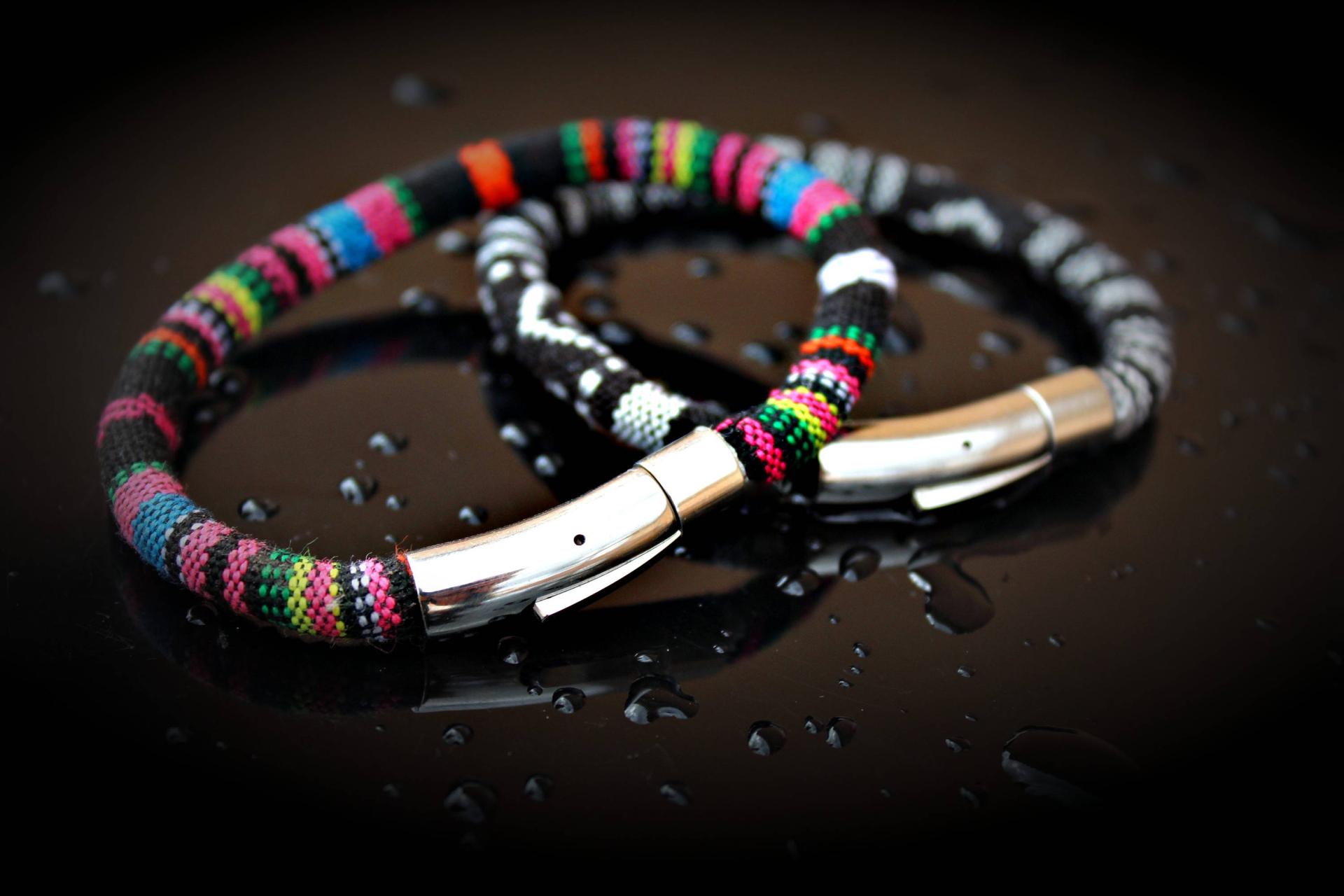 Ethnic Multicolour Rope Bracelet With Steel Clasp - 2 Designs