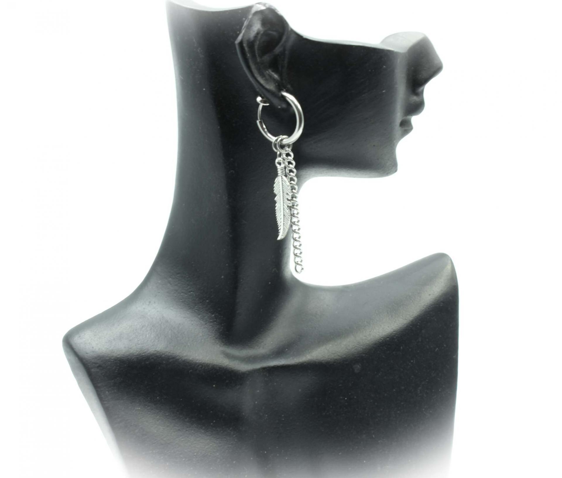Clip On Dangle Drop Earrings Tassel & Feather Design