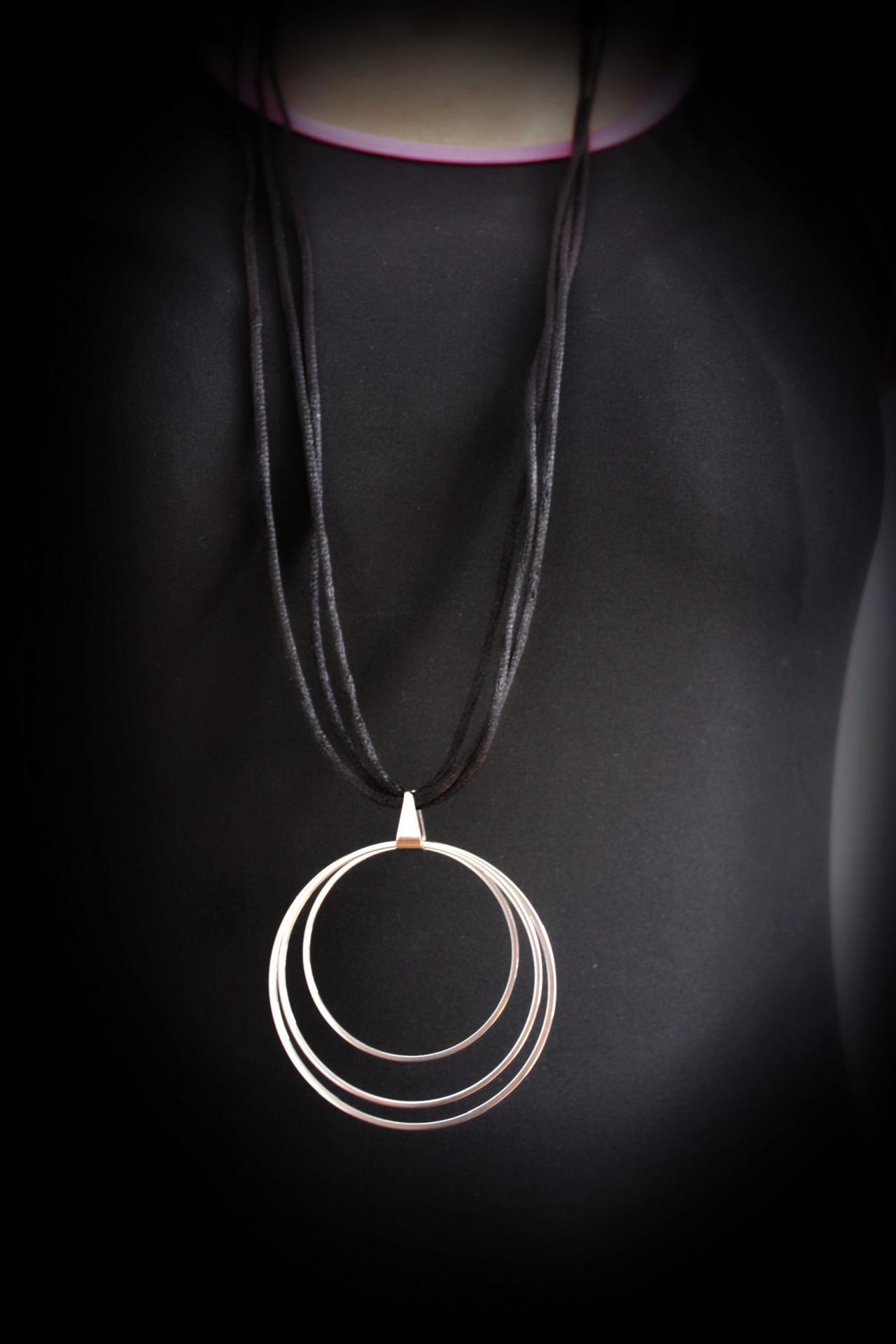 Multi Circle Strand Statement Necklace in Stainless Steel 