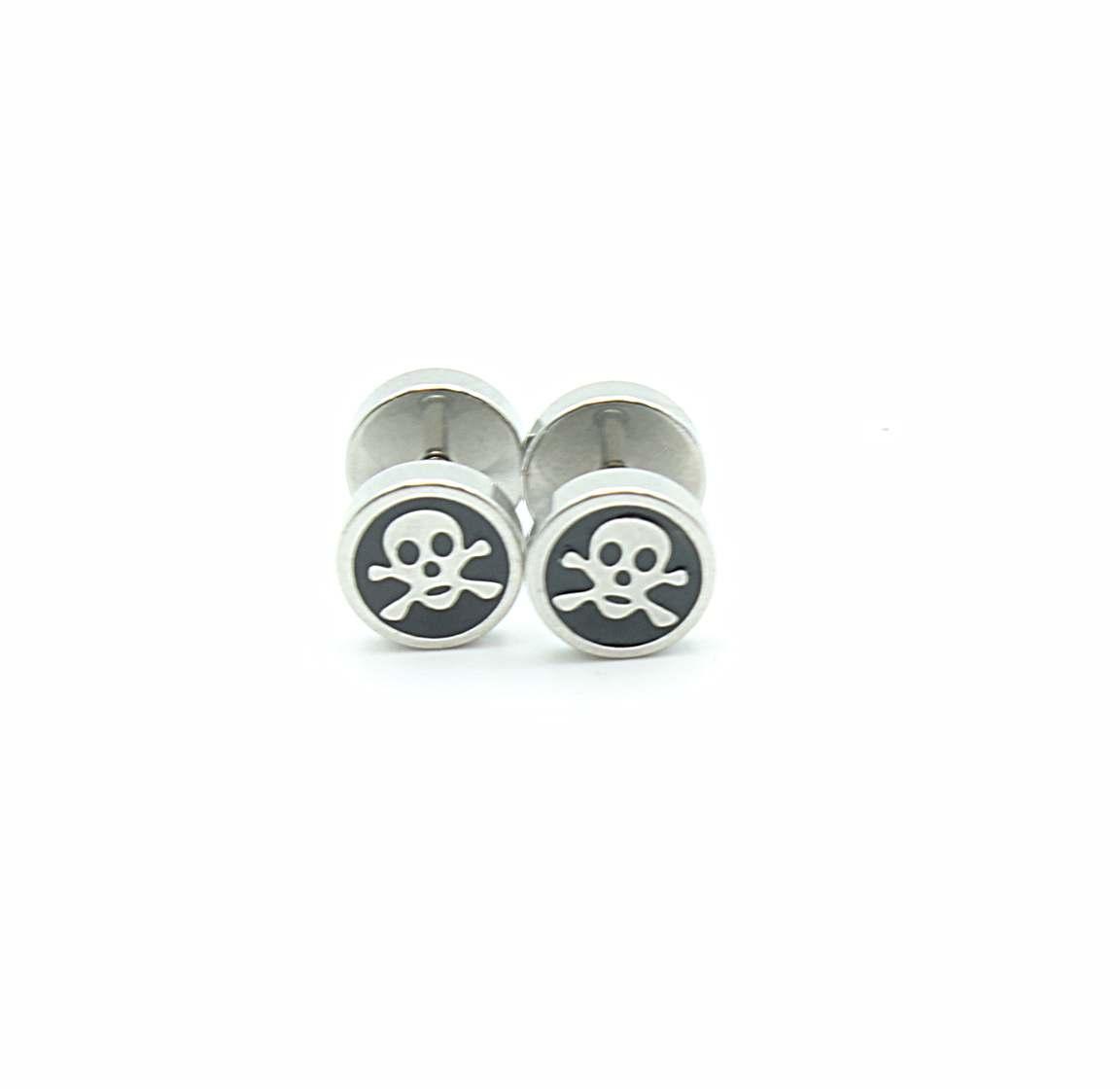 Fake Ear Plug Skull in Stainless Steel