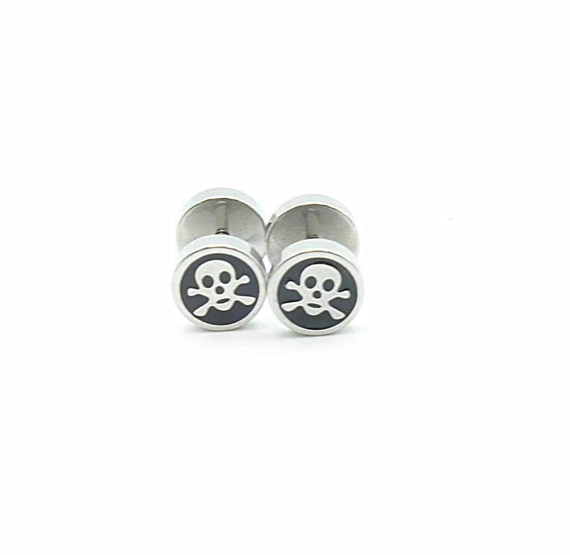 Fake Ear Plug Skull in Stainless Steel