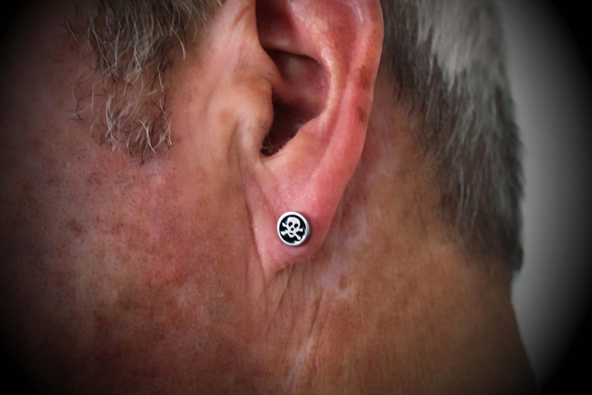 Fake Ear Plug Skull in Stainless Steel