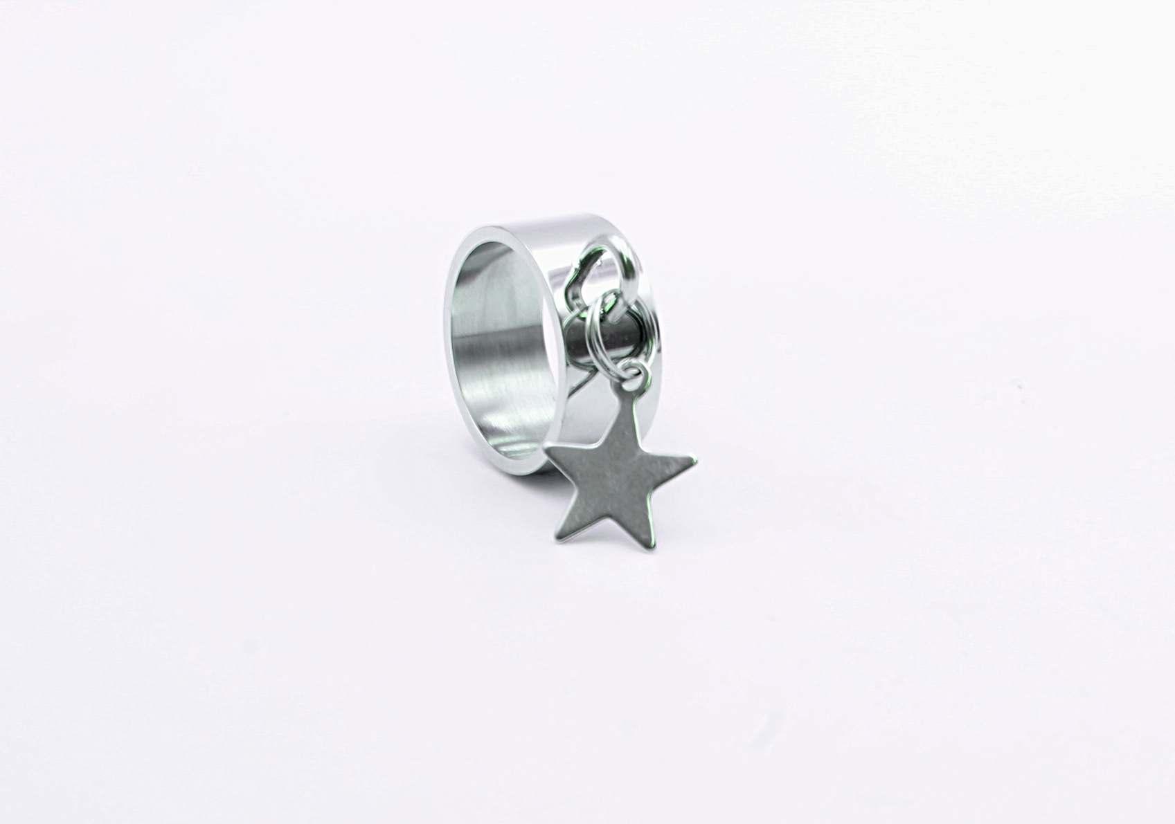 Stainless Steel Ring With Star Dangle Charm