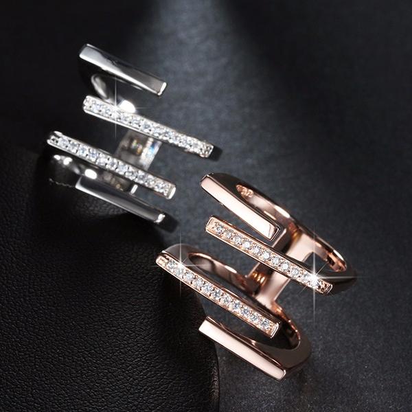 Geometric Ring with Austrian Crystal Platinum or Rose Gold
