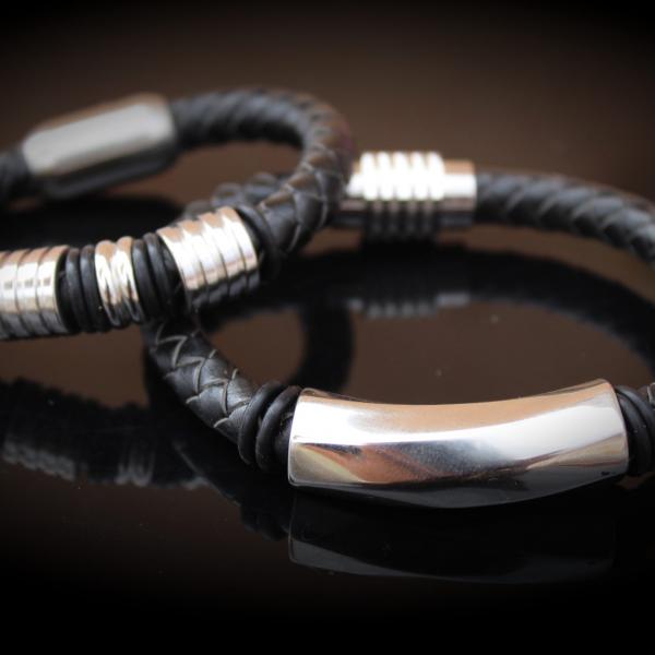 Leather & Steel Unisex Bracelets - 2 Designs - Made To Measure!