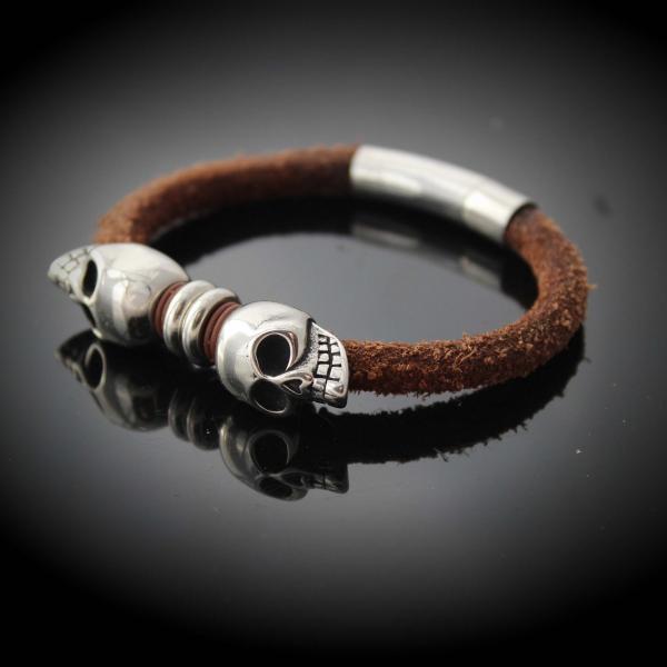 Baby Skull Rustic Brown Leather Bracelet -Customisable