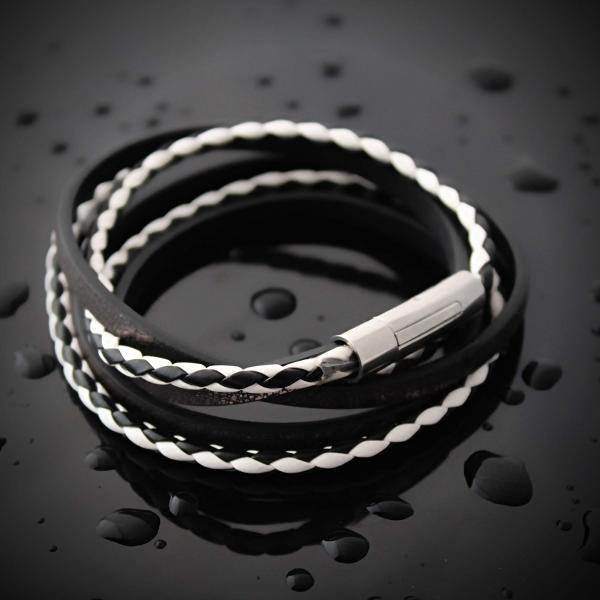 Leather Multiwrap Double Strand Black & White  Bracelet - Crafted To Size