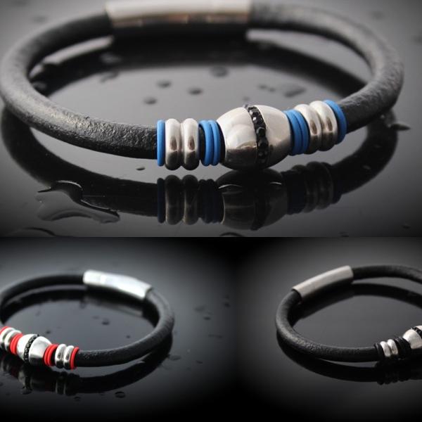 Leather Bracelet with Black Crystal Design - Customise Colour & Size