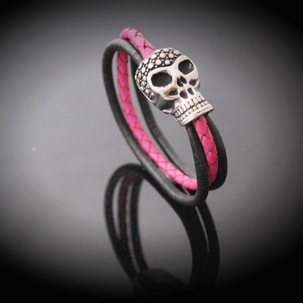 Black Eyed Skull Bracelet With A Multi Colour Strand Twist