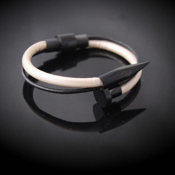 Black Nail and Screw Double Layer Bracelet -Choice of Leather Colour.