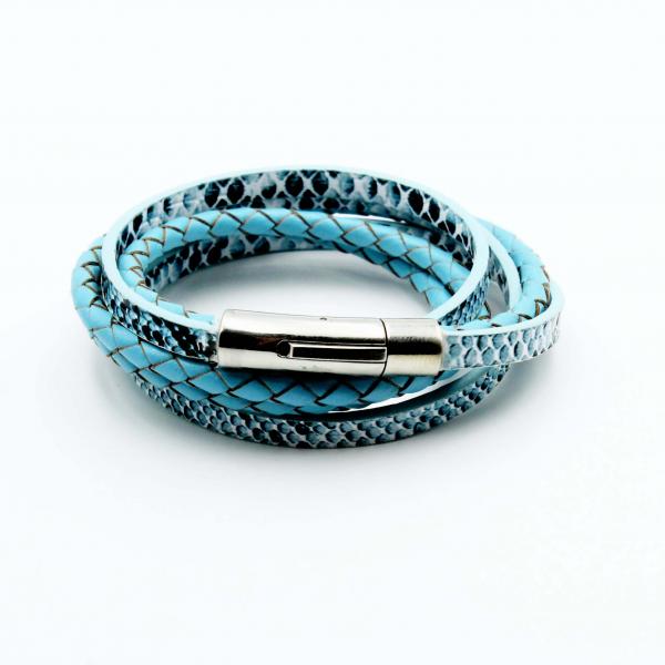 Blue Coiled Snake Wrap Around Double Layer Bracelet