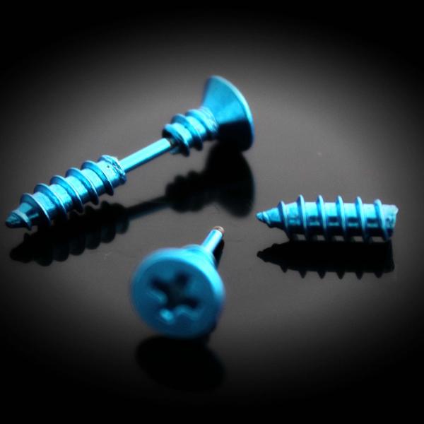 Blue Screw Nail Effect Earrings - Body Piercing Jewellery