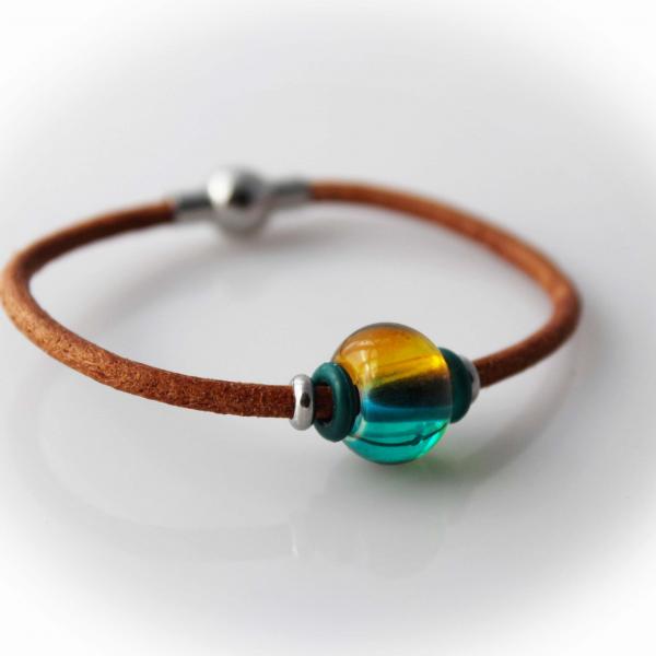 Rustic Brown leather Bracelet with Bright Captive Bead - Customise your Length