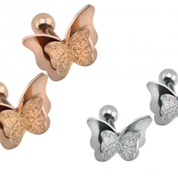 Butterfly Sandblasted Effect Labret Stud Earrings - 2 Colours  Beautifully detai