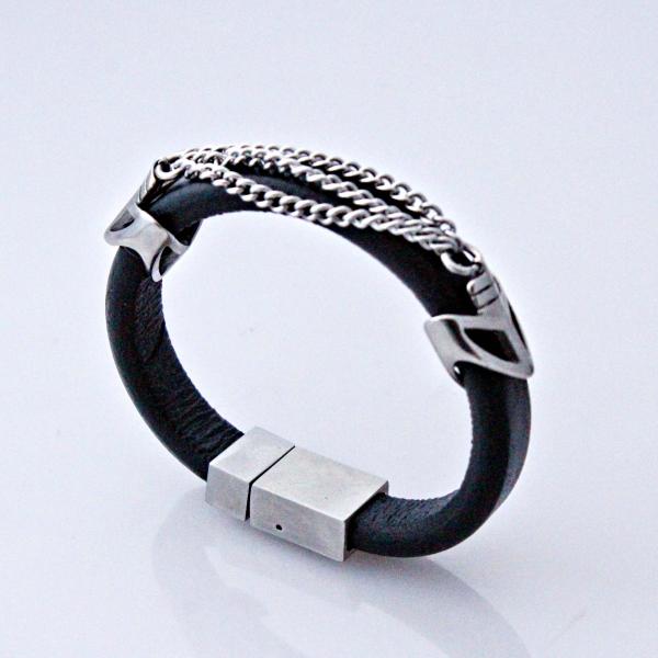 Punk Chain Leather and Steel Bracelet - Customisable!