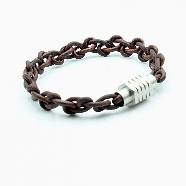 Cognac Leather Link Chain Bracelet