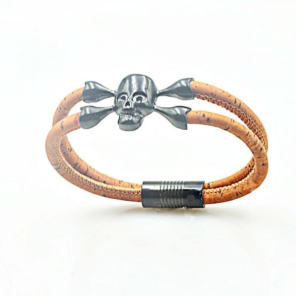 Black Skull Bracelet with Cork Leather