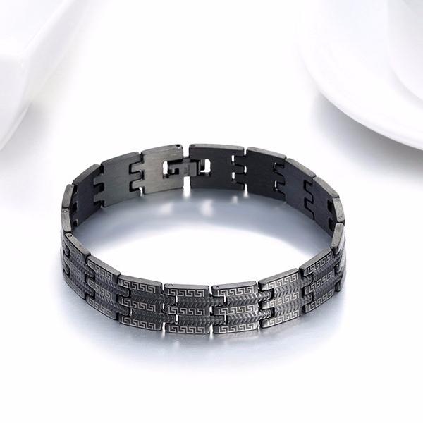 Mens Black Steel Bracelet 23cm - Greek Key Design