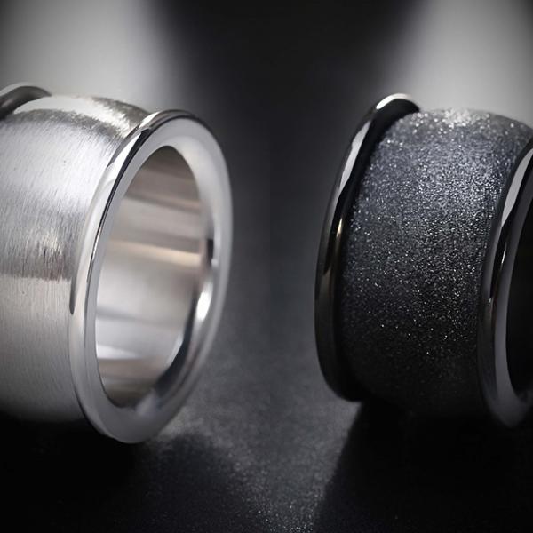 Frosted Wide Band Steel Rings Black & Silver