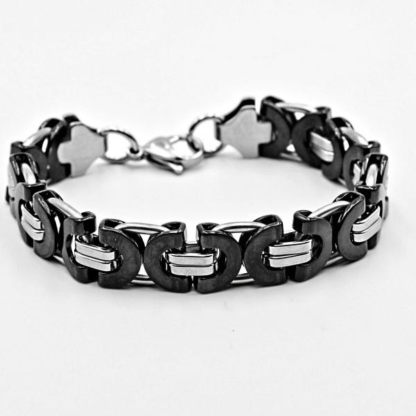 Stainless Steel Half Circle Black & Silver Link Chain Bracelet