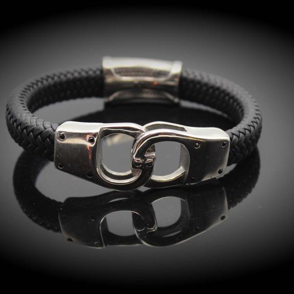 Handcuff Leather and Steel Bracelet Unisex  - Customisable