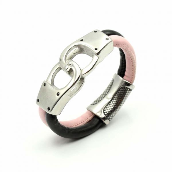 Handcuff Design Leather & Steel Customisable Bracelet.