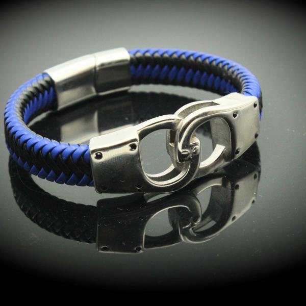 Handcuff Bracelet Unisex In Dual Colour Leather  - Customisable