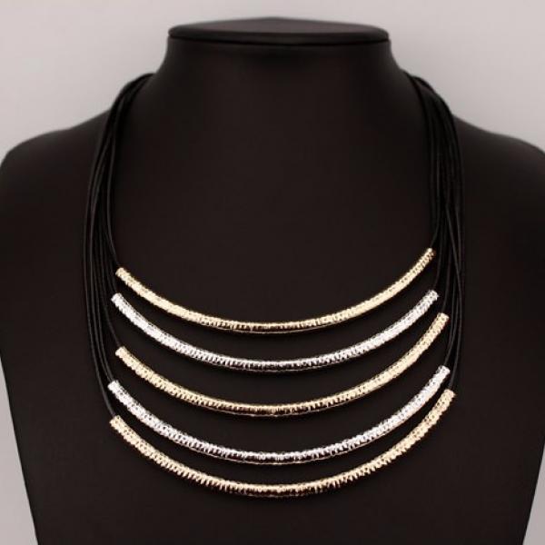 Multilayer Tube Leather Choker Necklace