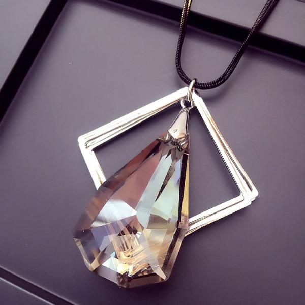 Statement Long Drop Crystal Necklace