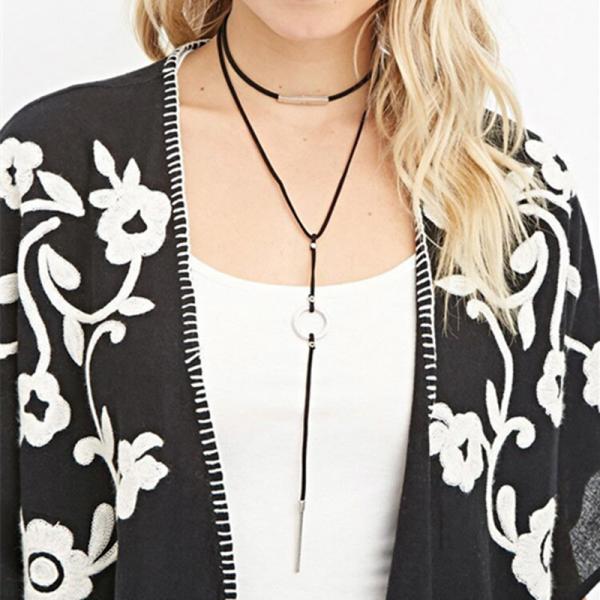 Long Leather Double Layer Necklace