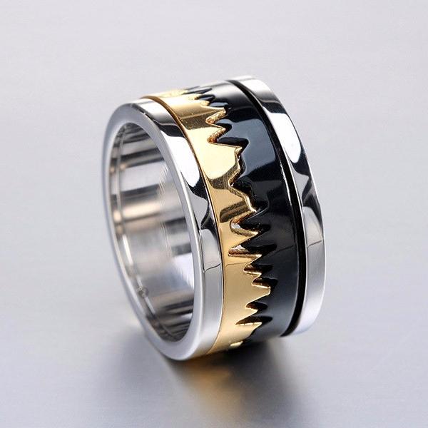 Stainless Steel 3 tone Jagged Design Ring - Unique Styling