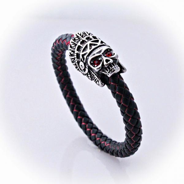 Indian Warrior Skull Leather Bracelet