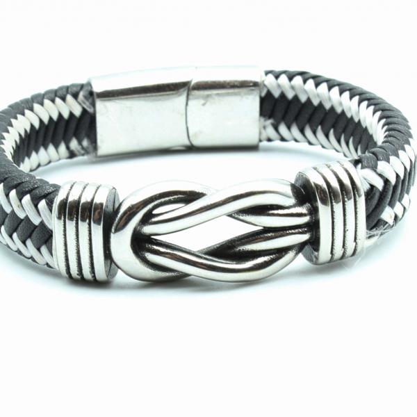 Knot Design Black & White Unisex Leather Bracelet