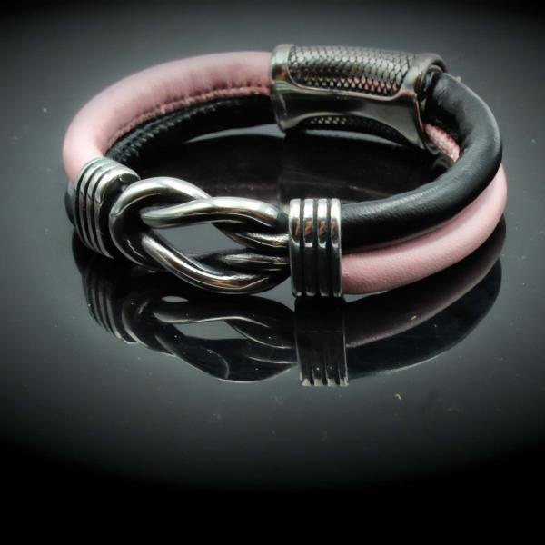 Knot Design Pink & Black Sheepskin Leather Bracelet