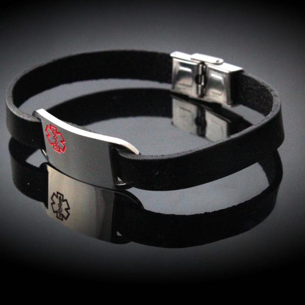 Medical Alert Genuine Flat Leather Bracelet - Customise