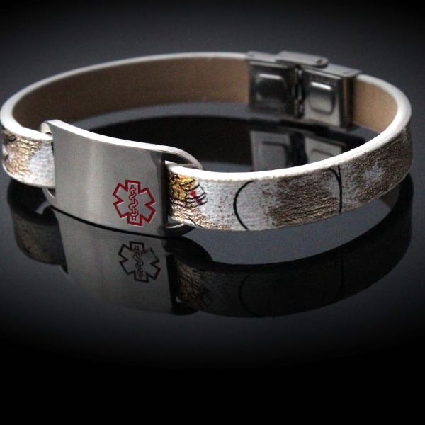 Medical Alert Flat Leather Flower Design Bracelet - Customise