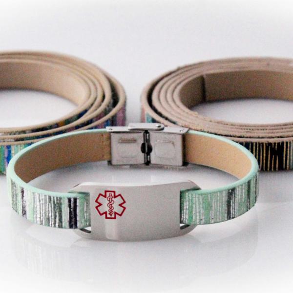 Medical Alert Colourful Flat Leather Bracelet - Customise