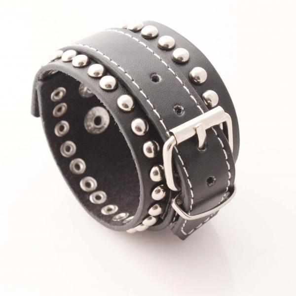 Wide Cuff Multi Stud Buckle Adjustable Leather Bracelet  