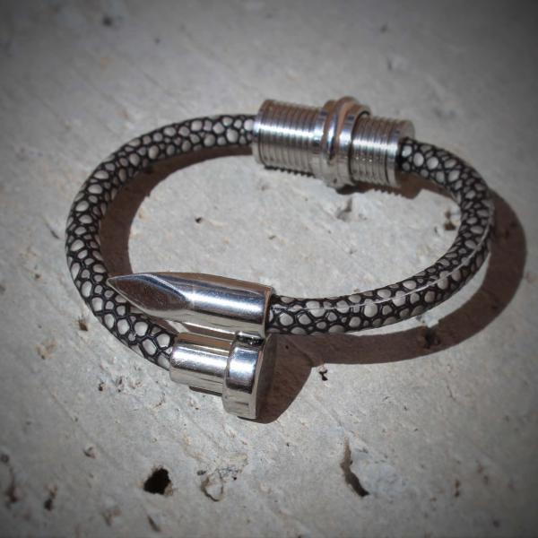 Nail and Spiral Screw Bracelet with Stingray Leather