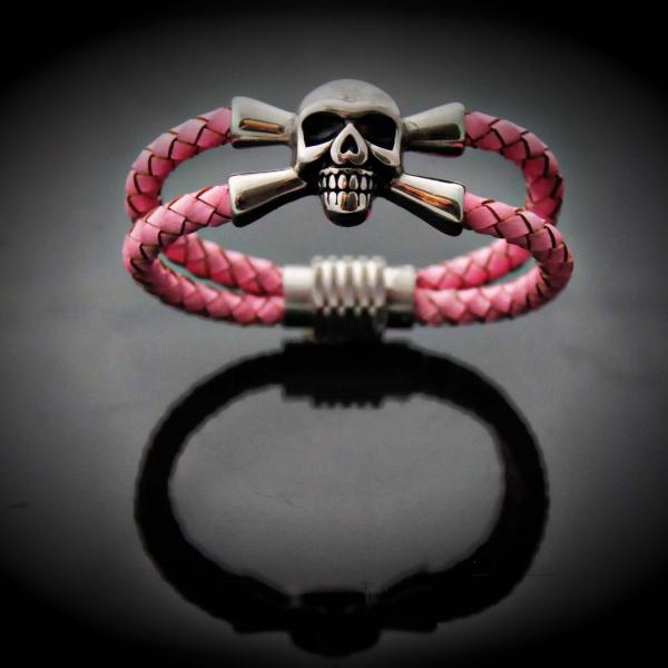 Pink Leather Skull Pirate Double Layer Bracelet - Customisable!