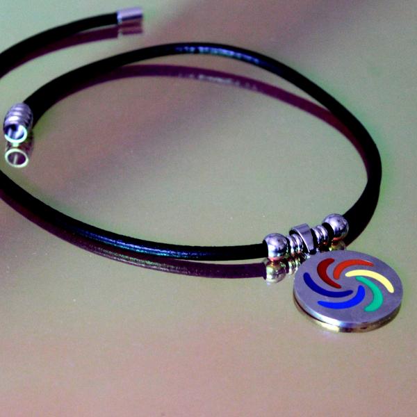 Circular Rainbow Flag Stainless Steel and Leather Choker - Customisable!