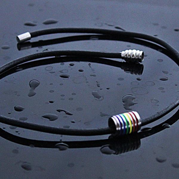 Rainbow Flag Stainless Steel Tube and Leather Choker